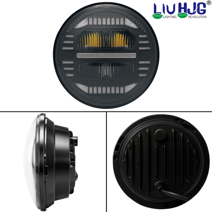 LIU HJG LED Headlight 7 Inch DRL High Brightness Waterproof & Heat Dissipation 67W 12V DC Power High/Low Beam Yellow/White DRL Light Universal fit for Thar, Jeep, Classic 350 & Others (Pack of 1) - LIU HJG