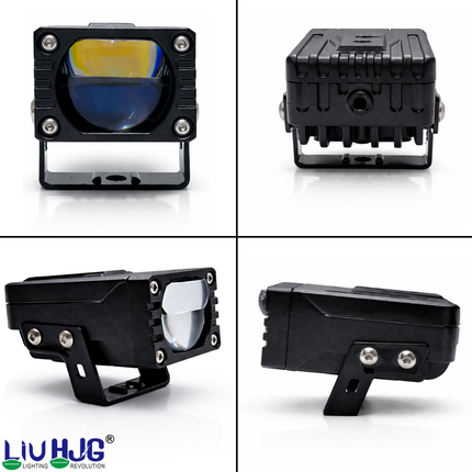 LIU HJG LED Dual Cut Lens Fog Light Waterproof & Heat Dissipation 2 Types of Clamp Fitting 120W 12V DC Power Yellow White & Red Devil Eye Light Universal fit All Bikes & Cars (Pack of 2) - LIU HJG
