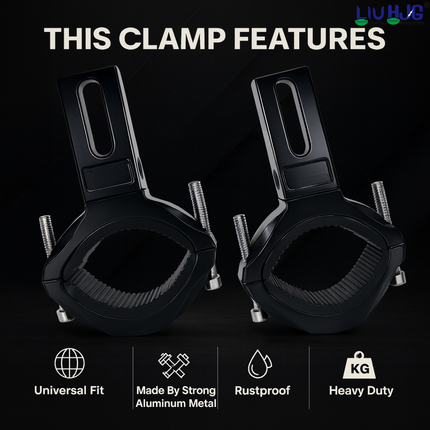 LIU HJG Fog Lamp Small Shocker Clamps with Non Slip Rubber & Installation Tools Adjustable Brackets Heavy Duty Clamps Rustproof Universal fit for all Motorcycle, Car Jeep, SUV & Others (Pack 1 Set) - LIU HJG