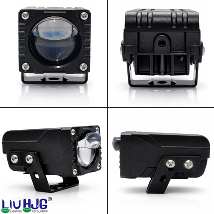 LIU HJG LED Dual Cut Lens Fog Light Waterproof & Dustproof Heat Dissipation 2 Types of Clamp Fitting 120W 12V DC Power Yellow White & Red Devil Eye Light Universal fit All Bikes & Cars (Pack of 2) - LIU HJG