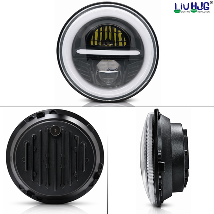 LIU HJG 7 Inch DRL LED Headlight Bulb High Brightness Waterproof & Dustproof High Beam 65W Low Beam 42W 12V DC Power Yellow White DRL Light Fit for Thar, Jeep, Classic 350, GT 650 (Pack of 1) - LIU HJG