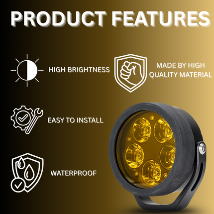 LIU HJG 90W 5-LED Round White Fog Light with Yellow Cap | High Power LED for Cars, Bikes, Trucks & Motorcycles | Universal Fit - LIU HJG