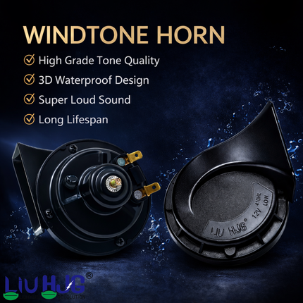 LIU HJG Windtone Horn 410/510Hz 105-118dB Super Loud Sound 3D Waterproof Design Horn Heavy Duty 12V DC Power Black Horn Universal fir for All Bike & Cars Model (Pack of 1 Set) - LIU HJG