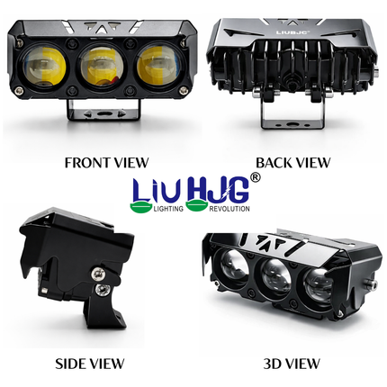 LIU HJG 3 LED Fog Light 80W Yellow/White with Red Devil Eye DRL | Dual Beam | Waterproof | Universal Fit for Bike & Car | Durable Metal Body | 12V–80V Compatible | Pack of 2 - LIU HJG
