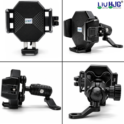 LIU HJG Motorcycle Mobile Holder Heavy Duty Adjustable Mobile Holder with Mirror Fitting Universal Fitment 360 Rotational Shockproof & Secure Grip for Smartphones (Pack 1)
