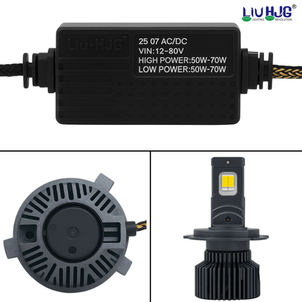 LIU HJG White LED 70W Headlight Bulb H4 Plug Fitting Super Bright Waterproof Headlight Bulb 12V DC High/Low Beam Universal fit for All Bikes & Cars (Pack of 1 Piece) - LIU HJG