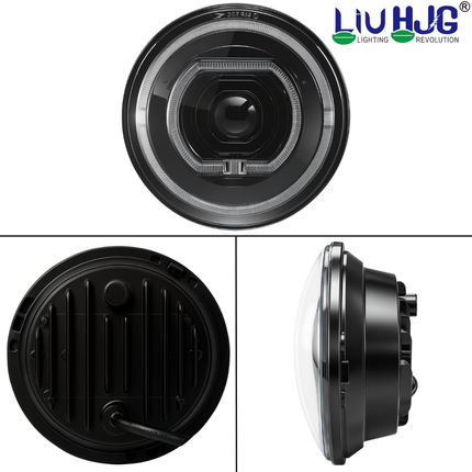 LIU HJG DRL LED 7 Inch Headlight Waterproof & Heat Dissipation High/Low Beam 50W 12V DC Power Yellow/White/Blue DRL & Red Devil Eye Light Universal fit for Jeep, Classic 350 & Thar & Other Pack of 1 - LIU HJG