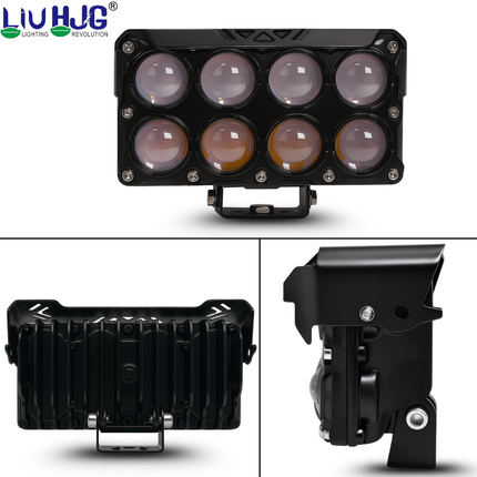 LIU HJG JC33 8 LED Super Bright Fog Light Waterproof & Dustproof 50W 12V DC Power High/Low Beam Yellow White & Red Blue DRL Light Reflection Universal Fit for All Bikes & Cars Models (Pack of 1) - LIU HJG