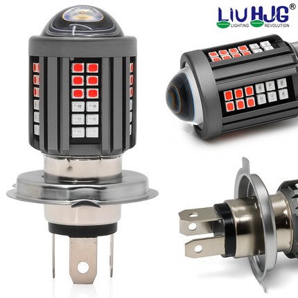 LIU HJG Super Bright 60 LED H4 Headlight Bulb Waterproof & Dustproof High/Low Beam 60W 12V DC Power Yellow/White & Red/Blue Light Reflection Universal Fit for All Bikes & Cars (Pack of 1)