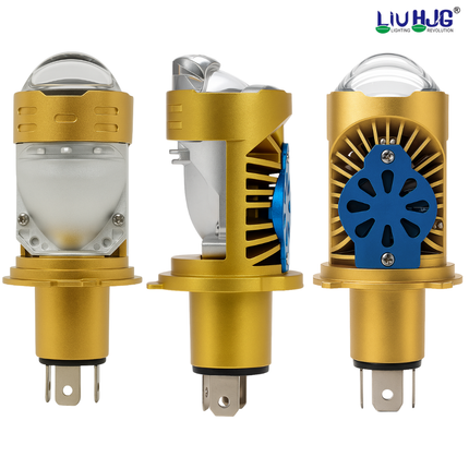 LIU HJG H4 Golden Projector Headlight Bulb Waterproof & Dustproof High Brightness 50W 12V DC Power Yellow & White Light Reflection Universal fit For All Bikes & Cars Model (Pack of 1)