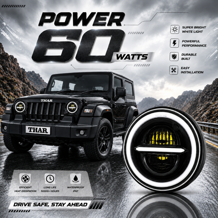 LIU HJG 7 inch round Minus LED headlight with yellow and white DRL ring