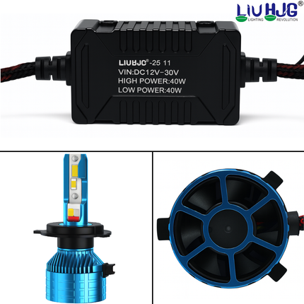 LIU HJG M2 Mini LED High Bright Remote Control Headlight Bulb Waterproof & Heat Dissipation 80W 12V DC Power White & Red/Blue/Yellow Flashing Bulb Universal fit for All Bikes & Cars (Pack of 1)