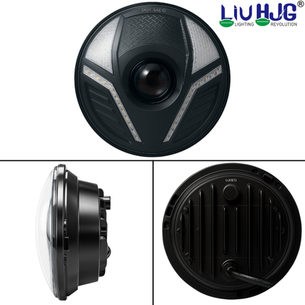 LIU HJG Ultra Bright DRL LED 7 Inch Headlight 50W 12V DC Power Waterproof & Dustproof High/Low Beam Yellow & White DRL Light Universal fit for Jeep, Classic 350 & Thar & Other (Pack of 1) - LIU HJG