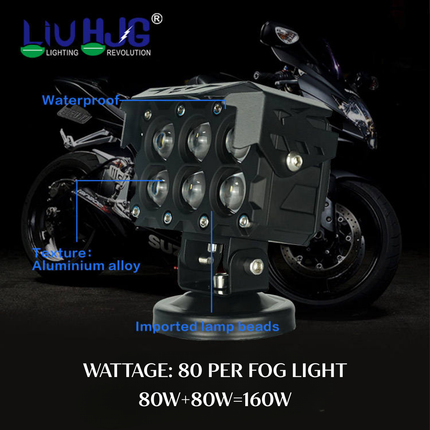 LIU HJG S19 160W LED Fog Light Yellow/White  DC 12V–80V  Universal for Bikes, Cars & Trucks  Plug-and-Play Wiring Kit  12-Month Warranty - LIU HJG