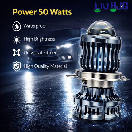 LIU HJG High Bright LED H4 Headlight Bulb Waterproof & Dustproof 50W 12V DC Power Yellow White & Flashing Light Reflection High/Low Beam Universal fit for All Bikes & Cars Model (Pack of 1)