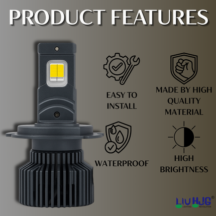 LIU HJG White LED 70W Headlight Bulb H4 Plug Fitting Super Bright Waterproof Headlight Bulb 12V DC High/Low Beam Universal fit for All Bikes & Cars (Pack of 1 Piece) - LIU HJG