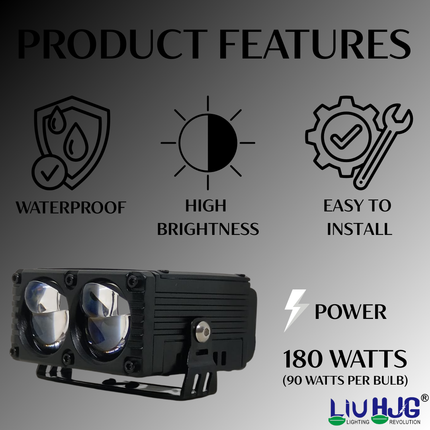LIU HJG Yellow/White 2 Lens 180 Watt Blaze Waymaker Pro Fog Light With Devil Eye Universal For Bike & Car( Pack of 2)