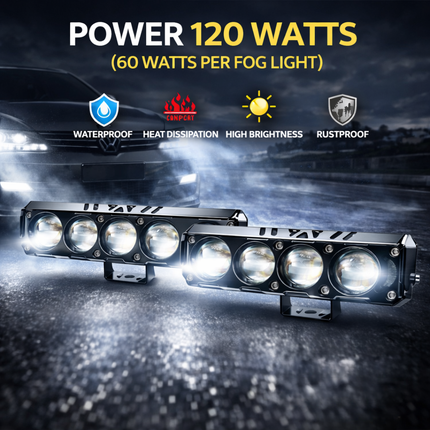LIU HJG 120W Yellow/White 5 LED Fog Light with Red Devil Eye DRL | Dual Beam | Universal Fit for Bike & Car | Waterproof | 12V–80V | High Brightness | Stylish Design | Pack of 2 - LIU HJG
