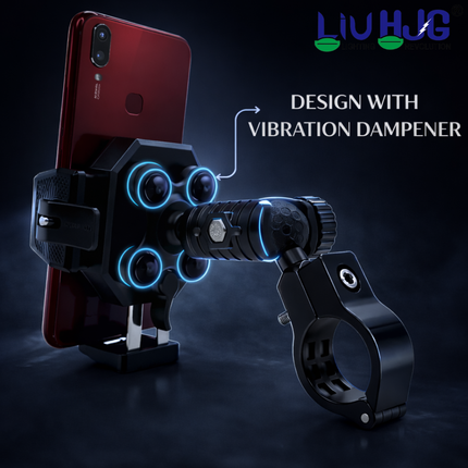 LIU HJG Motorcycle Mobile Holder Heavy Duty Adjustable Mobile Holder with Handlebar Fitting Universal Fitment 360 Rotational Shockproof & Secure Grip for Smartphones (Pack 1)
