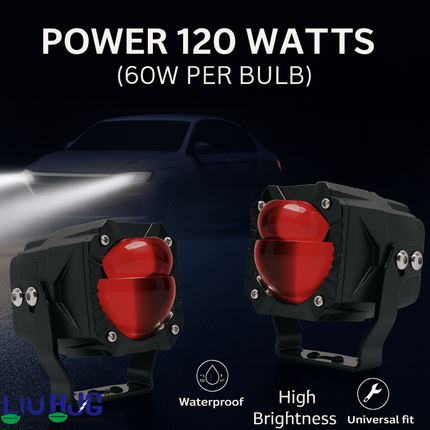 LIU HJG Ultra Bright Wiring Kit Gorilla Fog Light Waterproof & Heat Dissipation 120W 12V High/Low Beam Yellow/White/Red Devil Eye Universal fit For All Bike & Cars (Pack of 2) - LIU HJG