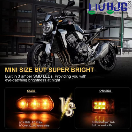 LIU HJG Motorcycle 3 LED Turn Signal Light Small Indicators Waterproof Heavy Duty 12V DC Power Yellow Light Reflection Universal fit for All Bikes Models (Pack of 1 Set)