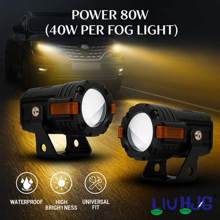 LIU HJG S-82 Fog Light With Wiring Kit Wateproof & Heat Dissipation High/Low Beam 80W 12V DC Power Yellow, White & Red Devil Eye Light Super Brightness Universal fit for All Bikes & Cars (Pack 2) - LIU HJG