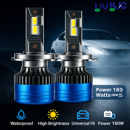 LIU HJG LED H4 Headlight Bulb Waterproof & Dustproof 180W 12V DC Power High Low Beam White Light Reflection Universal fit for All Bikes & Cars Model Pack of 2 Piece - LIU HJG