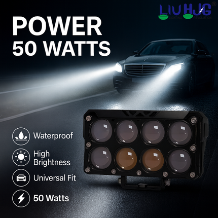 LIU HJG JC33 8 LED Super Bright Fog Light Waterproof & Dustproof 50W 12V DC Power High/Low Beam Yellow White & Red Blue DRL Light Reflection Universal Fit for All Bikes & Cars Models (Pack of 1) - LIU HJG
