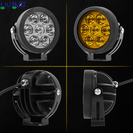 LIU HJG 70W 7-LED Round White Fog Light with Yellow Cap & Wiring Kit | Adjustable Switch | Universal for Car & Bike