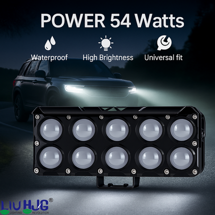 LIU HJG JC34 10 LED Ultra Bright Fog Light Waterproof & Dustproof 54W 12V DC Power High/Low Beam Yellow White & Red Blue DRL Light Reflection Universal Fit for All Bikes & Cars Models (Pack of 1) - LIU HJG