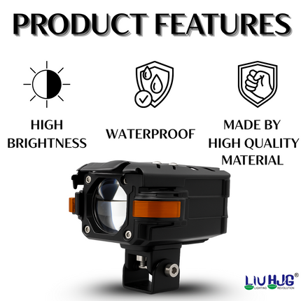 LIU HJG P107 120W Yellow/White LED Fog Light with Red Devil Eye Super Bright Fog Lamp Heat Dissipation Waterproof Fog Light for Off-Roading Universal fit for all Bike & Car (Pack of 2) - LIU HJG