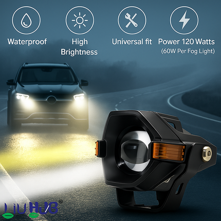 LIU HJG P-85 High Bright LED Fog Light Waterproof & Dustproof & Heat Dissipation 80W 12V DC Power High/Low Beam Yellow, White & Red Devil Eye Reflection Universal Fit For All Bikes & Cars Model Pack of 2 - LIU HJG