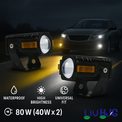 S-83 Fog Light With Wiring Kit Super Brightness Wateproof & Heat Dissipation 80W 12V DC Power High/Low Beam Yellow, White & Red Devil Eye Light Universal fit for All Bikes & Cars (Pack 2) - LIU HJG