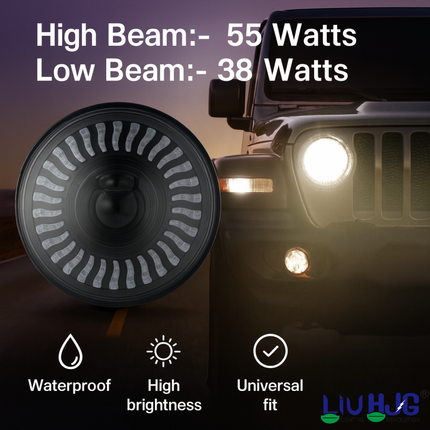 LIU HJG Dual Lens DRL LED 7 Inch Headlight 55W 12V DC Power Waterproof & Heat Dissipation High/Low Beam Yellow & White DRL Light Universal fit for Jeep, Classic 350 & Thar & Other (Pack of 1) - LIU HJG