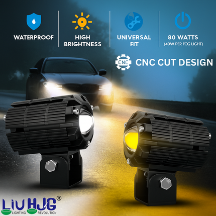 CNC Cut Design New Mini Drive High Brightness Waterproof & Heat Dissipation Cooling Fan 80W 12V DC Power Yellow, White & Red Devil Light Reflection Universal fit For All Bikes & Cars (Pack 2) - LIU HJG