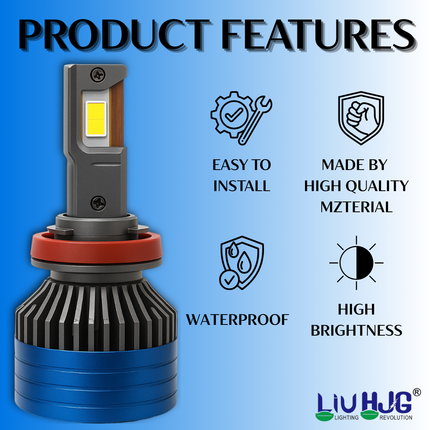 LIU HJG LED  H8/H9/H11  Headlight Bulb Waterproof & Dustproof Heat Dissipation 300W (150W Each) 12V DC Power Universal Fit For All Bikes & Cars Model (Pack of 2) - LIU HJG