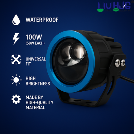 LIU HJG 3 Lens LED Super Bright fog Light Waterproof & Heat Dissipation, 100W 12V DC Power Yellow, White & Red Devil Eye Light Reflection Universal fit for All Bikes & Cars Models (Pack of 2) - LIU HJG