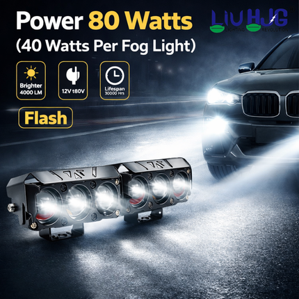 LIU HJG 3 LED Fog Light 80W Yellow/White with Red Devil Eye DRL | Dual Beam | Waterproof | Universal Fit for Bike & Car | Durable Metal Body | 12V–80V Compatible | Pack of 2 - LIU HJG