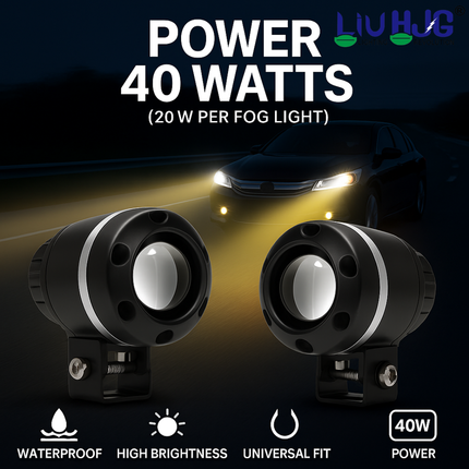 LIU HJG P48 LED Fog Light Ultra Bright Wateproof & Dustproof High/Low Beam 40W 12V DC Power Yellow, White Light Reflection Heat Dissipation Universal fit for All Bikes & Cars (Pack 2) - LIU HJG