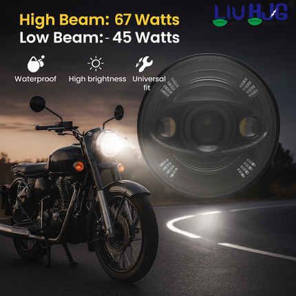 LIU HJG 7 Inch DRL LED Headlight Ultra High Brightness Waterproof & Dustproof 67W 12V DC Power High/Low Beam Yellow/White DRL Light Universal fit for Thar, Jeep, Classic 350 & Others (Pack of 1) - LIU HJG