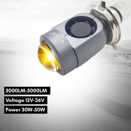 LIU HJG Motorcycle LED Headlight Bulb Yellow/White with H4 Fitting | 30W–50W | 12V–36V | High Brightness LED for Bikes