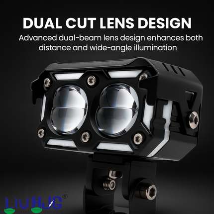 LIU HJG Dual Cut Lens Dual Lens LED Fog Light With Wiring Kit Waterproof & Dustproof 120W 12V DC Power Yellow, White, Red Devil Eye Light, Yellow DRL Universal fit for All Bikes & Cars (Pack of 2) - LIU HJG