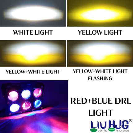 LIU HJG JC32 6 LED High Bright Fog Light Waterproof & Dustproof 46W 12V DC Power High/Low Beam Yellow White & Red Blue DRL Light Reflection Universal Fit for All Bikes & Cars Models (Pack of 1) - LIU HJG