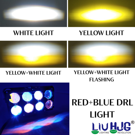 LIU HJG JC33 8 LED Super Bright Fog Light Waterproof & Dustproof 50W 12V DC Power High/Low Beam Yellow White & Red Blue DRL Light Reflection Universal Fit for All Bikes & Cars Models (Pack of 1) - LIU HJG
