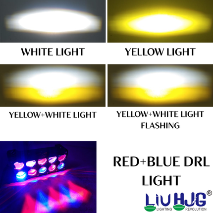 LIU HJG JC34 10 LED Ultra Bright Fog Light Waterproof & Dustproof 54W 12V DC Power High/Low Beam Yellow White & Red Blue DRL Light Reflection Universal Fit for All Bikes & Cars Models (Pack of 1) - LIU HJG