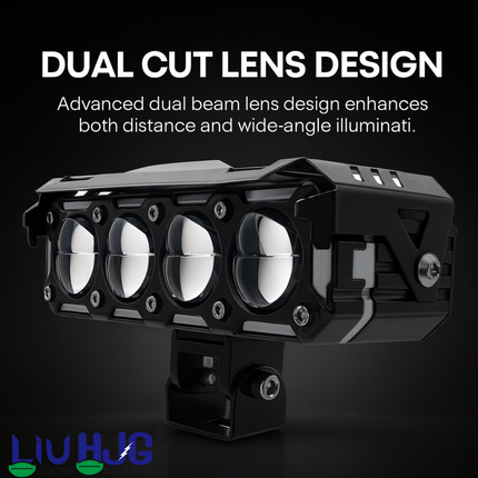 LIU HJG Dual Cut Lens 4 Lens LED Fog Light With Wiring Kit Waterproof & Dustproof 300W 12V DC Power Yellow, White, Red Devil Eye Light, Yellow DRL Universal fit for All Bikes & Cars (Pack of 2) - LIU HJG