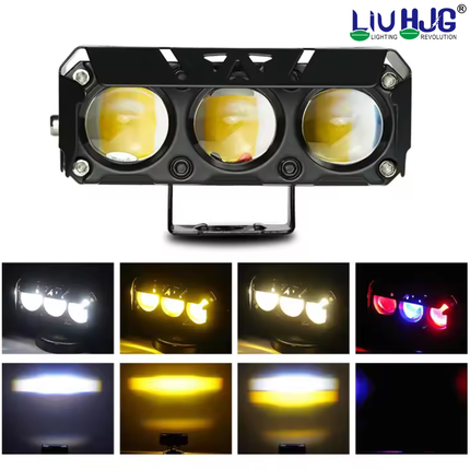 LIU HJG 3 LED Fog Light 80W Yellow/White with Red Devil Eye DRL | Dual Beam | Waterproof | Universal Fit for Bike & Car | Durable Metal Body | 12V–80V Compatible | Pack of 2 - LIU HJG
