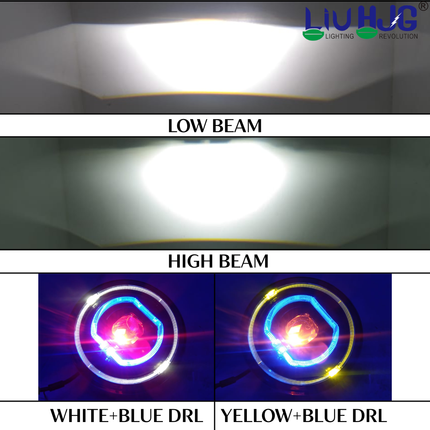 LIU HJG DRL LED 7 Inch Headlight Waterproof & Heat Dissipation High/Low Beam 50W 12V DC Power Yellow/White/Blue DRL & Red Devil Eye Light Universal fit for Jeep, Classic 350 & Thar & Other Pack of 1 - LIU HJG