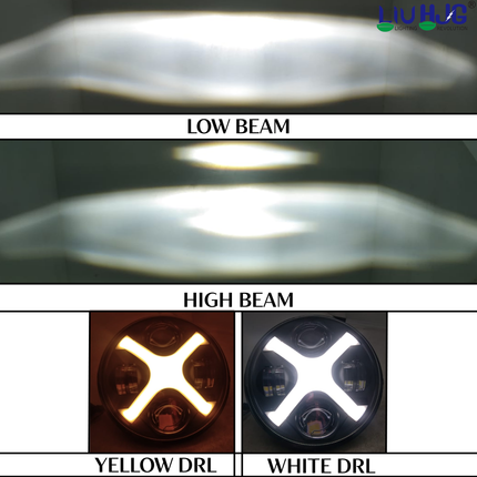 LIU HJG Super Bright LED Headlight 7 Inch DRL Waterproof & Dustproof 67W 12V DC Power High/Low Beam Yellow/White DRL Light Universal fit for Thar, Jeep, Classic 350 & Others (Pack of 1) - LIU HJG