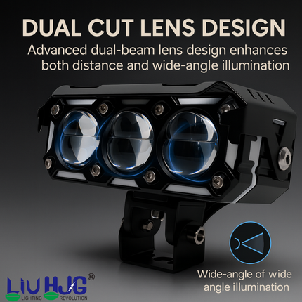 LIU HJG Dual Cut Lens 3 Lens LED Fog Light With Wiring Kit Waterproof & Dustproof 240W 12V DC Power Yellow, White, Red Devil Eye Light, Yellow DRL Universal fit for All Bikes & Cars (Pack of 2) - LIU HJG
